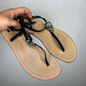Da Costanzo Capri Manecapri Skull Embellished Thong Sandal Leather Made in Italy